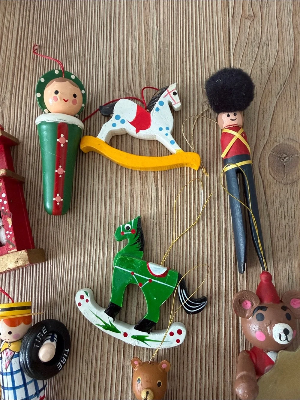 Vintage Wood Christmas Ornament Bundle Lot of 12